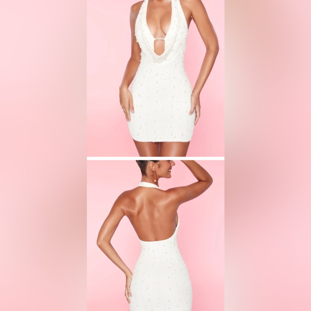 Off white halter neck dress with pearls worn once for my bachelorette!